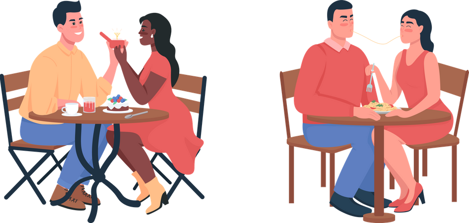 Couple during romantic dinner date  Illustration