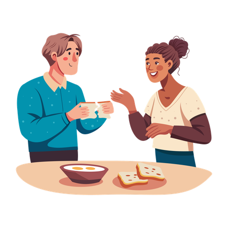 Couple eating breakfast together  Illustration