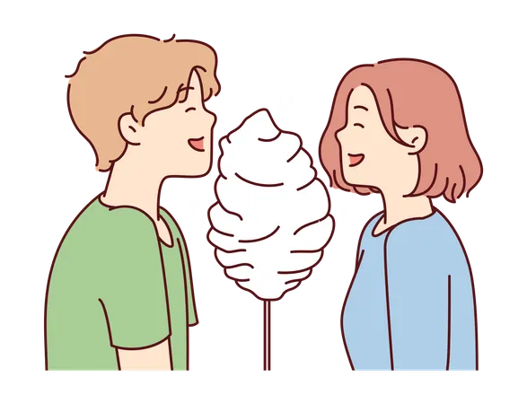 Couple eating candy floss  Illustration