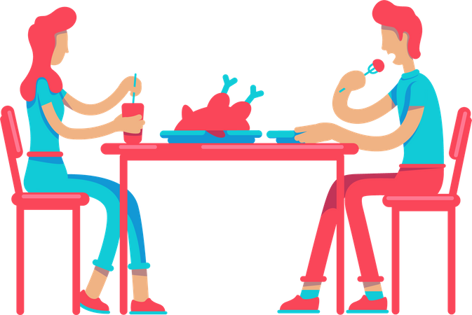 Couple eating chicken in dinner  Illustration