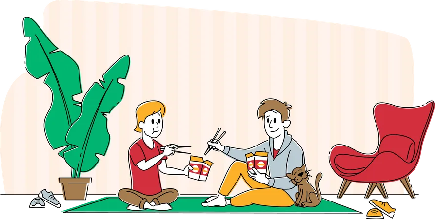 Couple Eating Chinese Food  Illustration