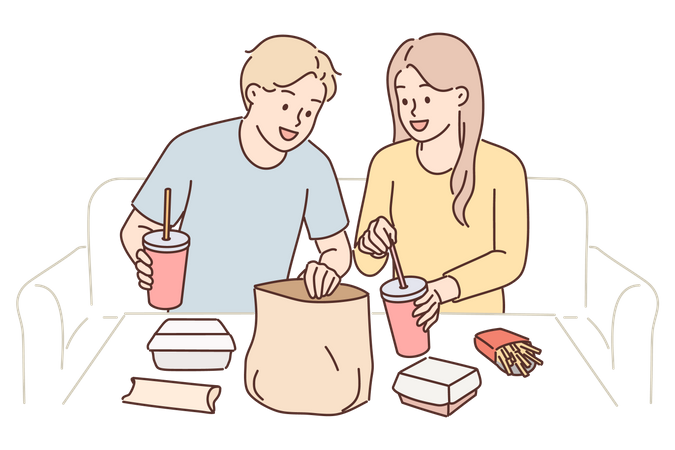 Couple eating food  Illustration