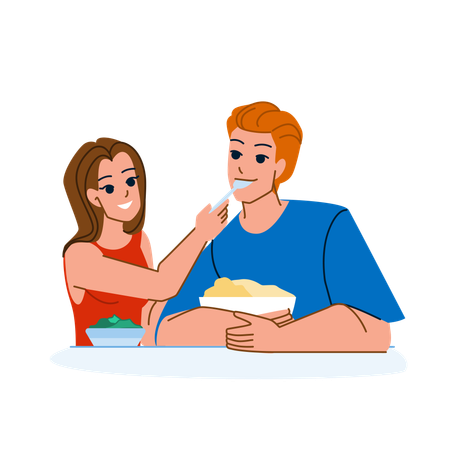 Couple eating food  Illustration