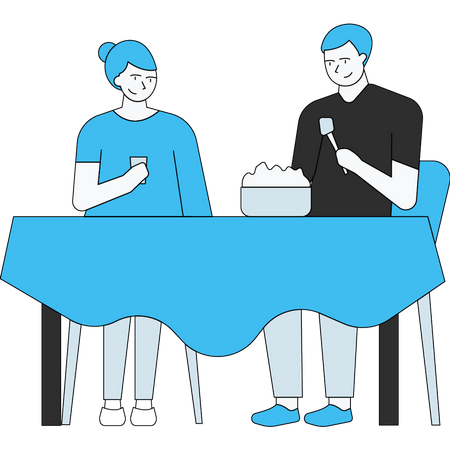 Couple eating food together Illustration