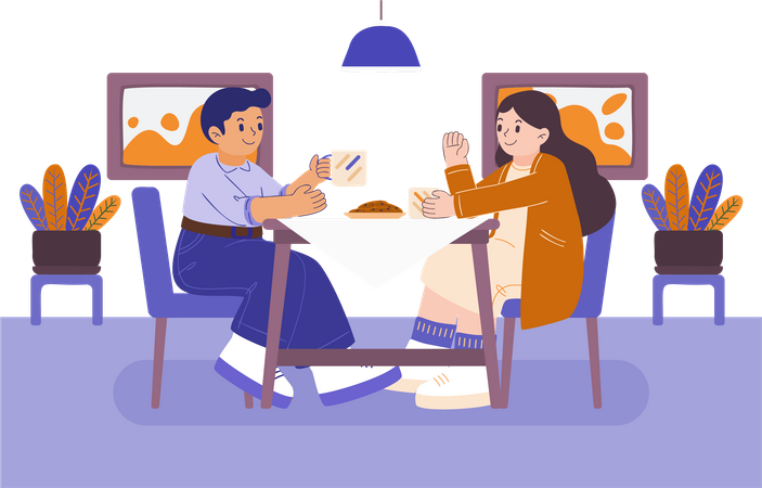 Couple eating food together Illustration