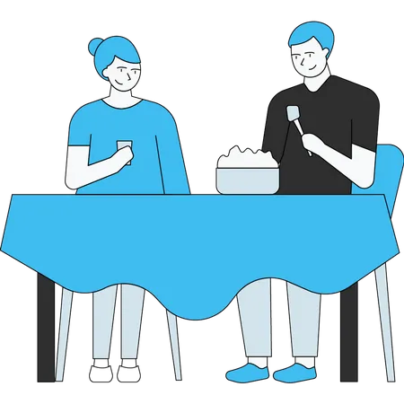 Couple eating food together  Illustration