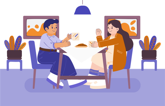 Couple eating food together  Illustration