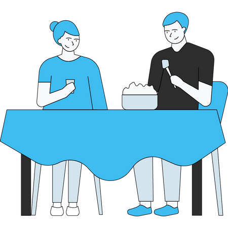 Couple eating food together  Illustration