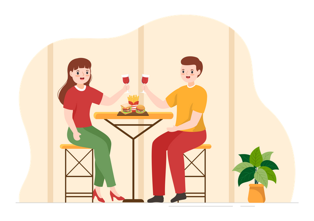 Couple Eating French Food Illustration