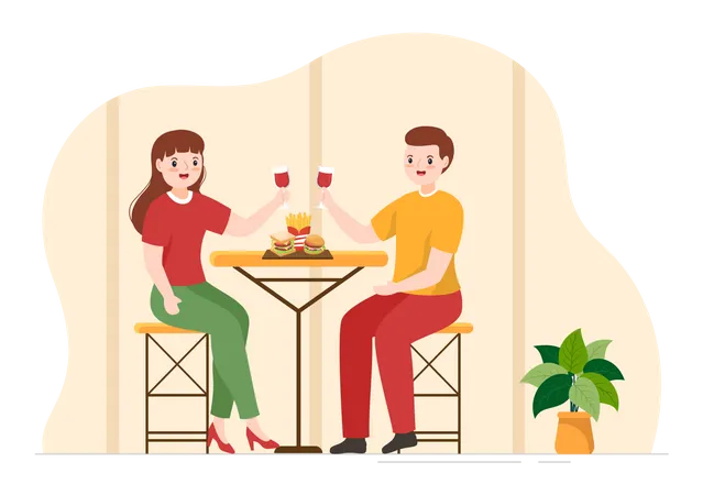 Couple Eating French Food Illustration