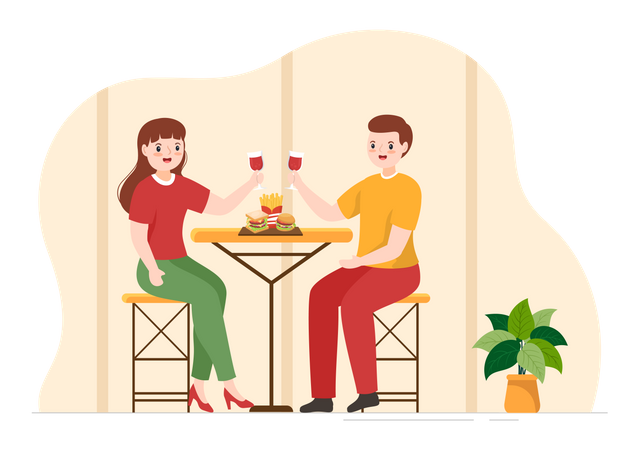 Couple Eating French Food  Illustration