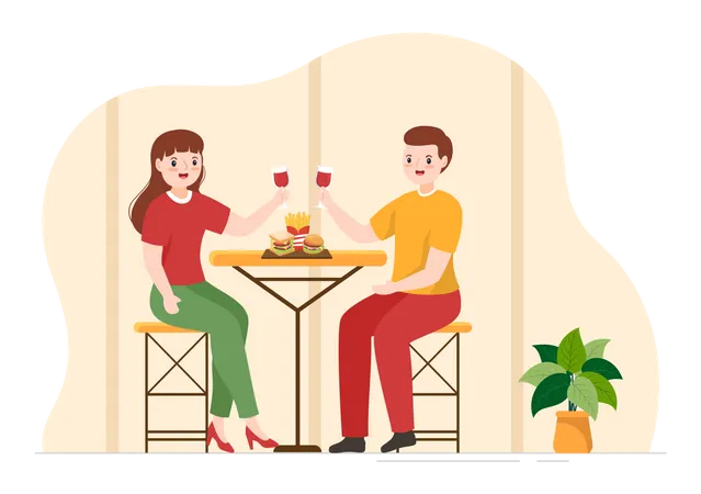 Couple Eating French Food  Illustration