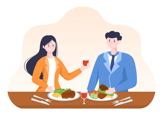 Couple eating healthy food Illustration