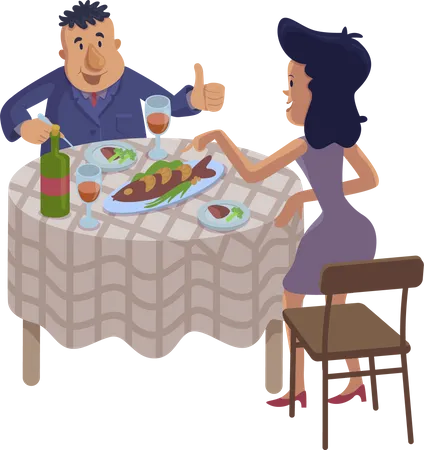 Couple eating homemade food Illustration