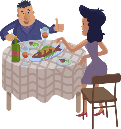 Couple eating homemade food  Illustration