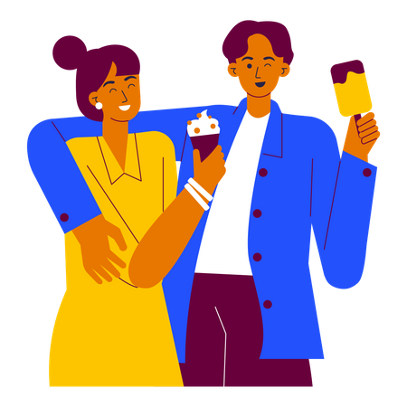 Couple Eating Ice Cream Illustration