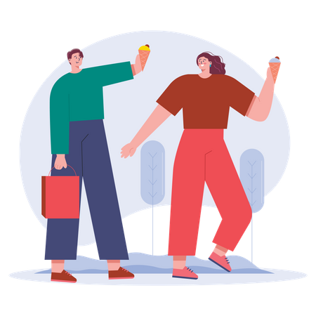 Couple eating ice cream and talking each other  Illustration
