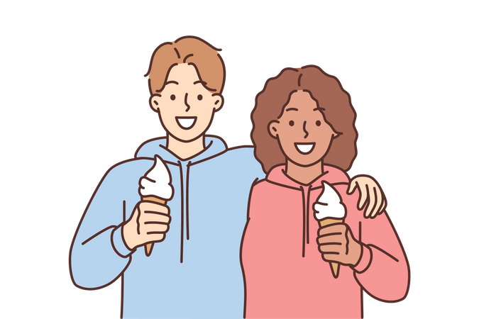 Couple eating ice cream cone  Illustration