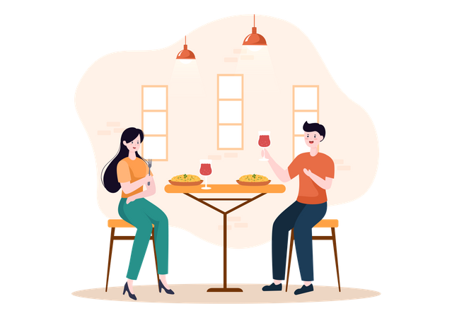 Couple eating Indian Food  Illustration