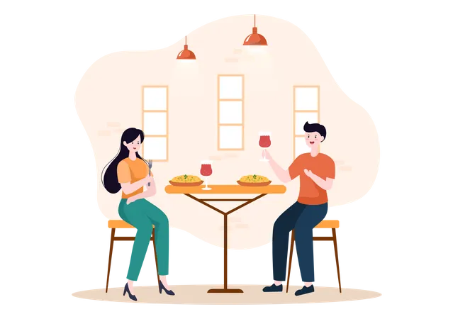 Couple eating Indian Food  Illustration