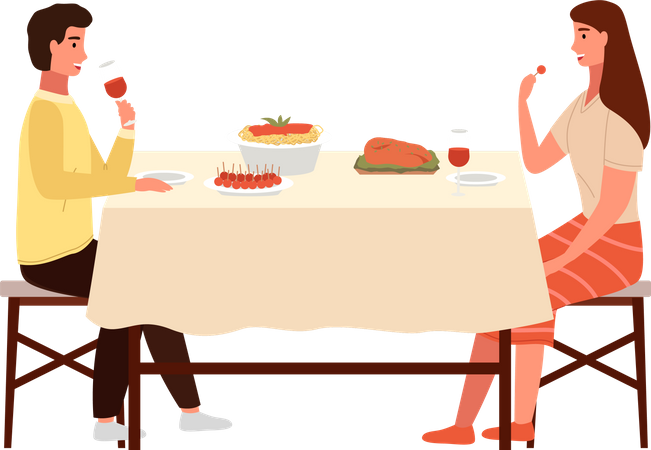 Couple eating italian food  Illustration
