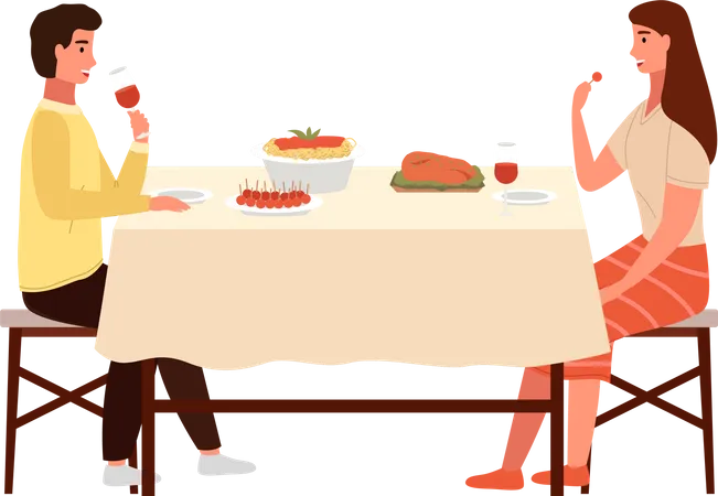 Couple eating italian food  Illustration