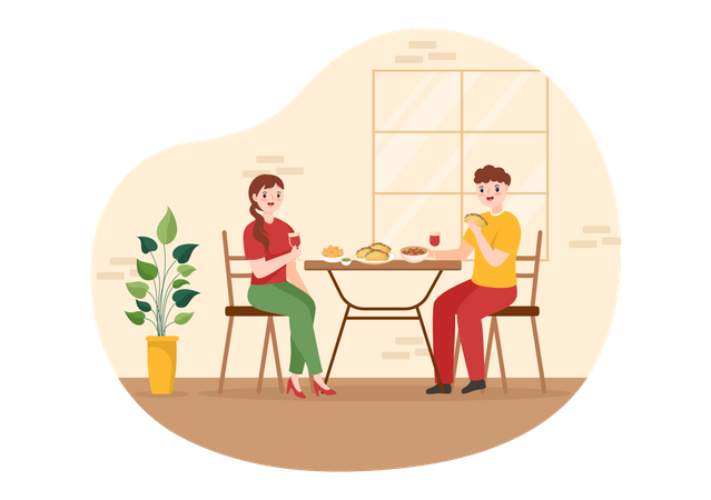 Couple eating mexican food at restaurant  Illustration