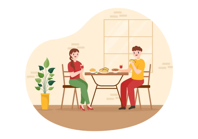 Couple eating mexican food at restaurant  Illustration