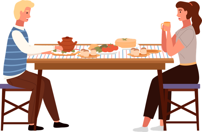 Couple eating russian food  イラスト