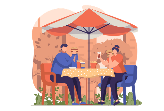 Couple eating sandwich  Illustration