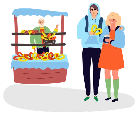 Couple eating street food  Illustration