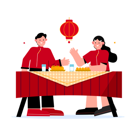 Couple eating together  Illustration