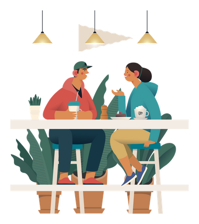 Couple eating together at cafe  Illustration