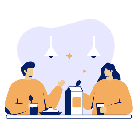 Couple Eating Together  Illustration