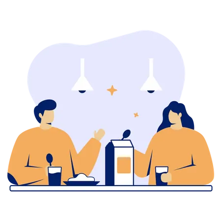 Couple Eating Together  Illustration