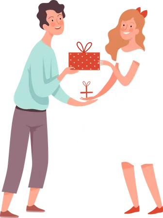 Couple échangeant des cadeaux le jour de la Saint-Valentin  Illustration