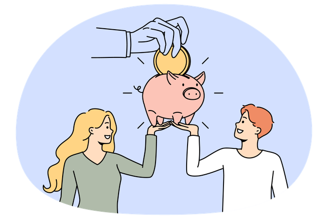 Un couple qui économise de l'argent dans une tirelire se soucie de ses investissements futurs  Illustration