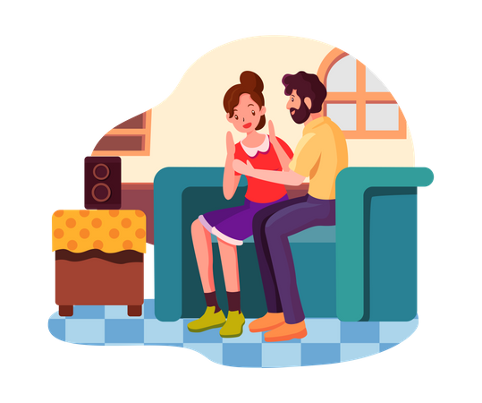 Couple écoutant de la musique sur haut-parleur  Illustration