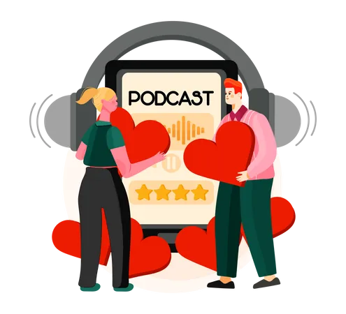 Couple écoutant un podcast romantique  Illustration