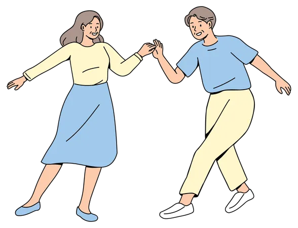 Couple Elderly Dance to Music  Illustration