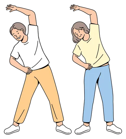 Couple Elderly Doing a Stretching Exercise  Illustration