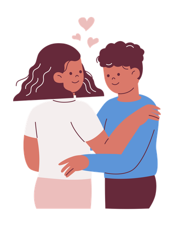 Couple Embracing with Hearts  Illustration