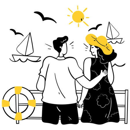 Couple en vacances en croisière  Illustration