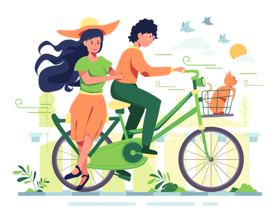 Couple en vélo  Illustration