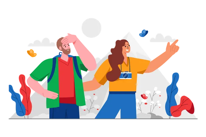 Couple en randonnée en montagne  Illustration