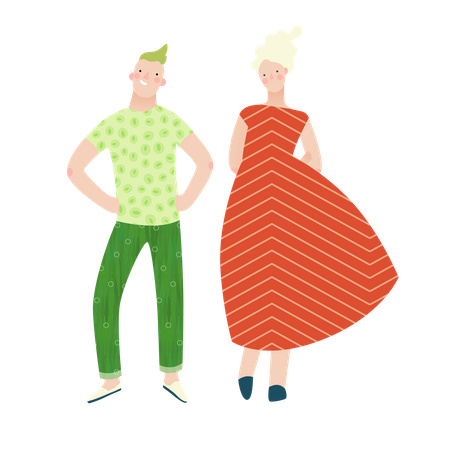 Couple en robe de fruits  Illustration