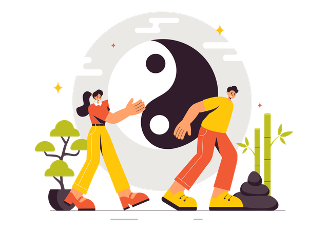 Couple pratiquant les éléments du Feng Shui  Illustration