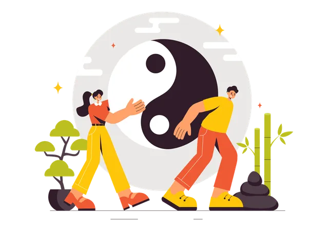 Couple pratiquant les éléments du Feng Shui  Illustration