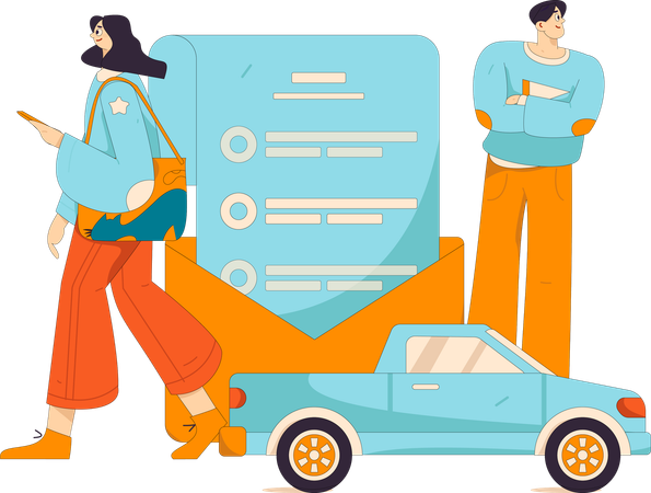 Couple partant en voiture  Illustration