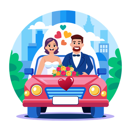 Couple en balade en voiture  Illustration